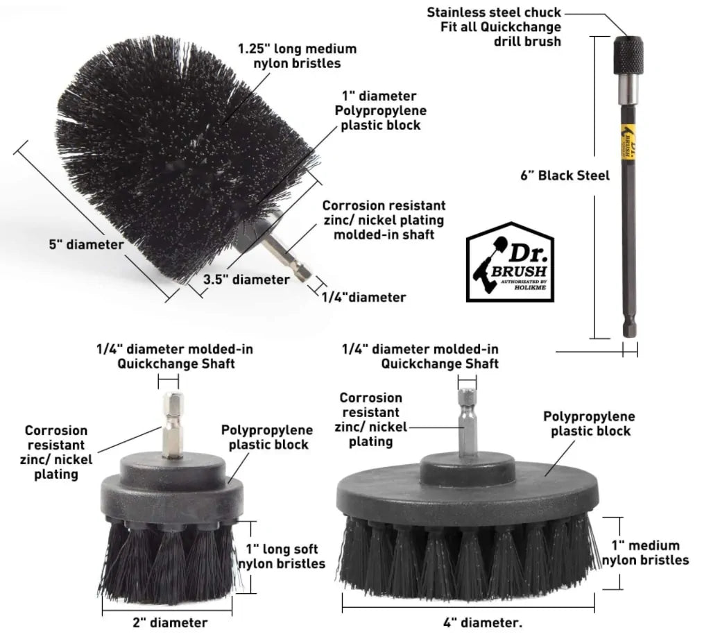Scrub Cleaning Drill Brush Black Set