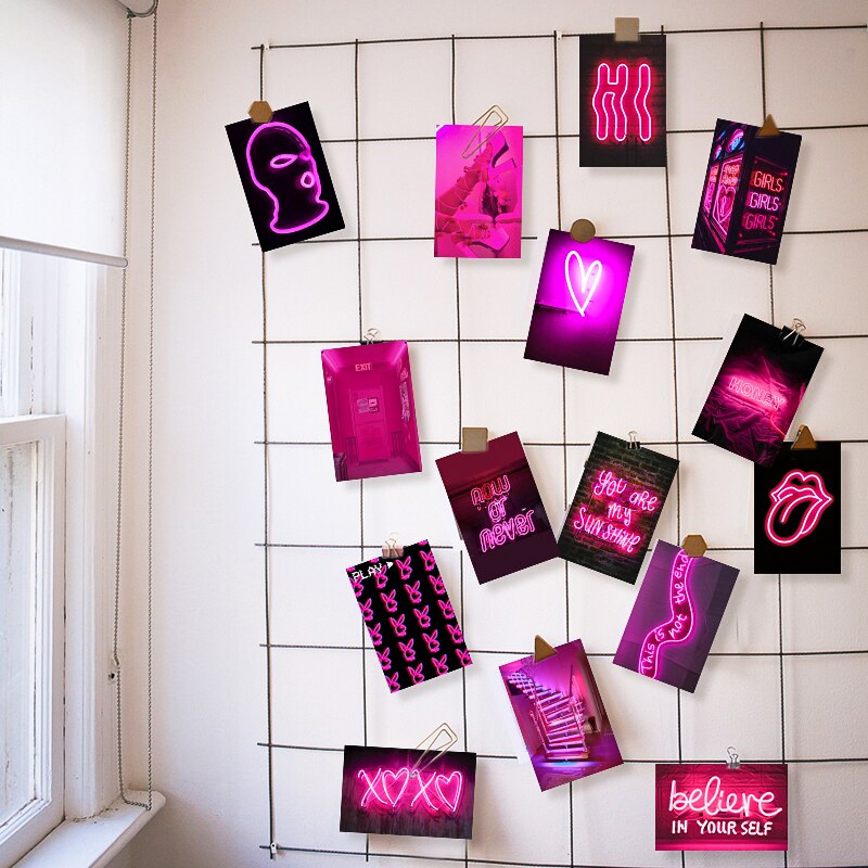 50Pcs Pink Neon Aesthetic Wall Collage Kit