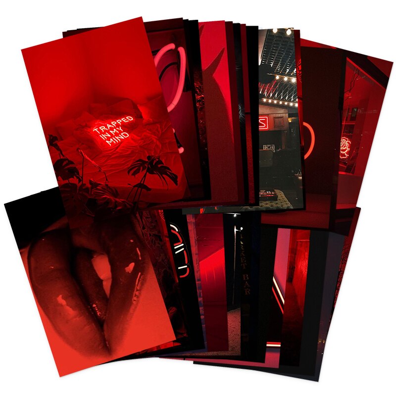 50Pcs Red Neon Aesthetic Pictures for Wall Collage Kits
