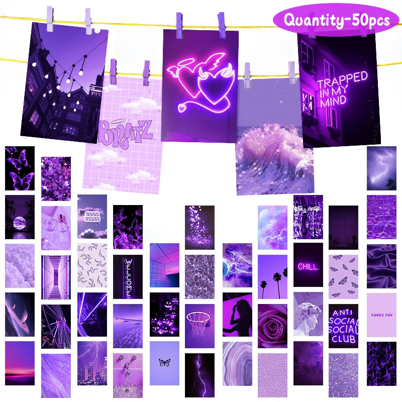 50Pcs Purple Aesthetic Picture for Wall Collage Set