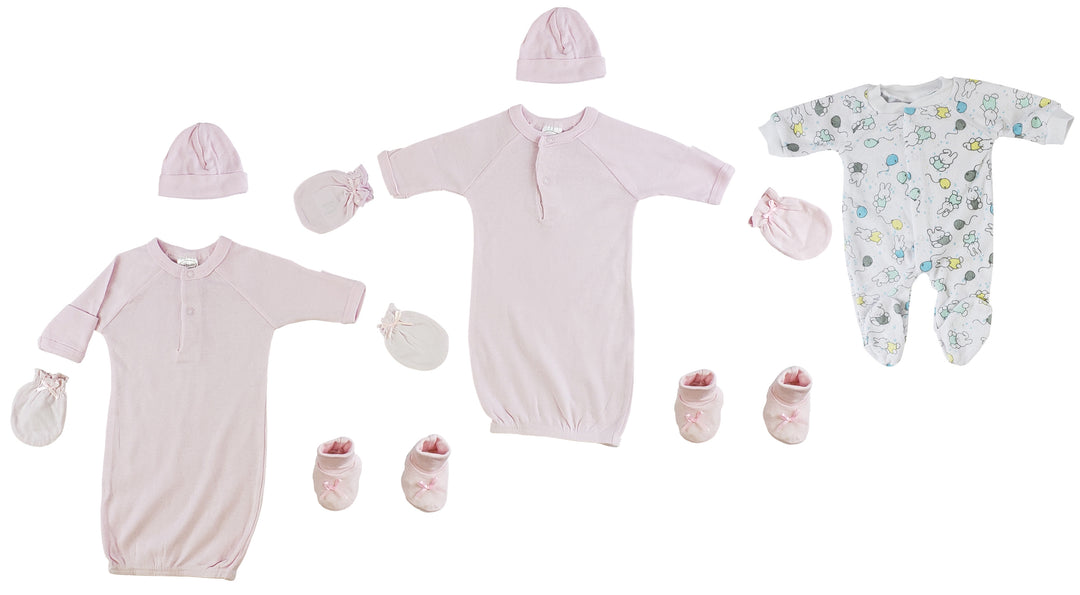 Preemie Girls Gowns, Sleep-n-Play, Caps, Mittens and Booties - 8 Pc Set