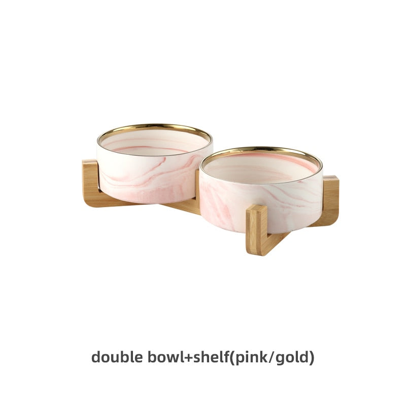 Marbling Ceramic Double Bowl For Pet