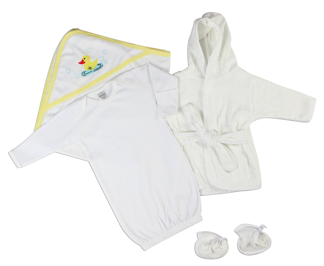 Neutral Newborn Baby 3 Pc Layette Set (Gown, Robe, Hooded Towel)