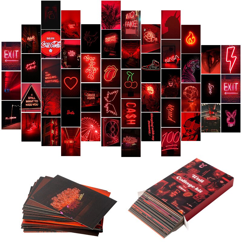 50Pcs Red Neon Aesthetic Pictures for Wall Collage Kits